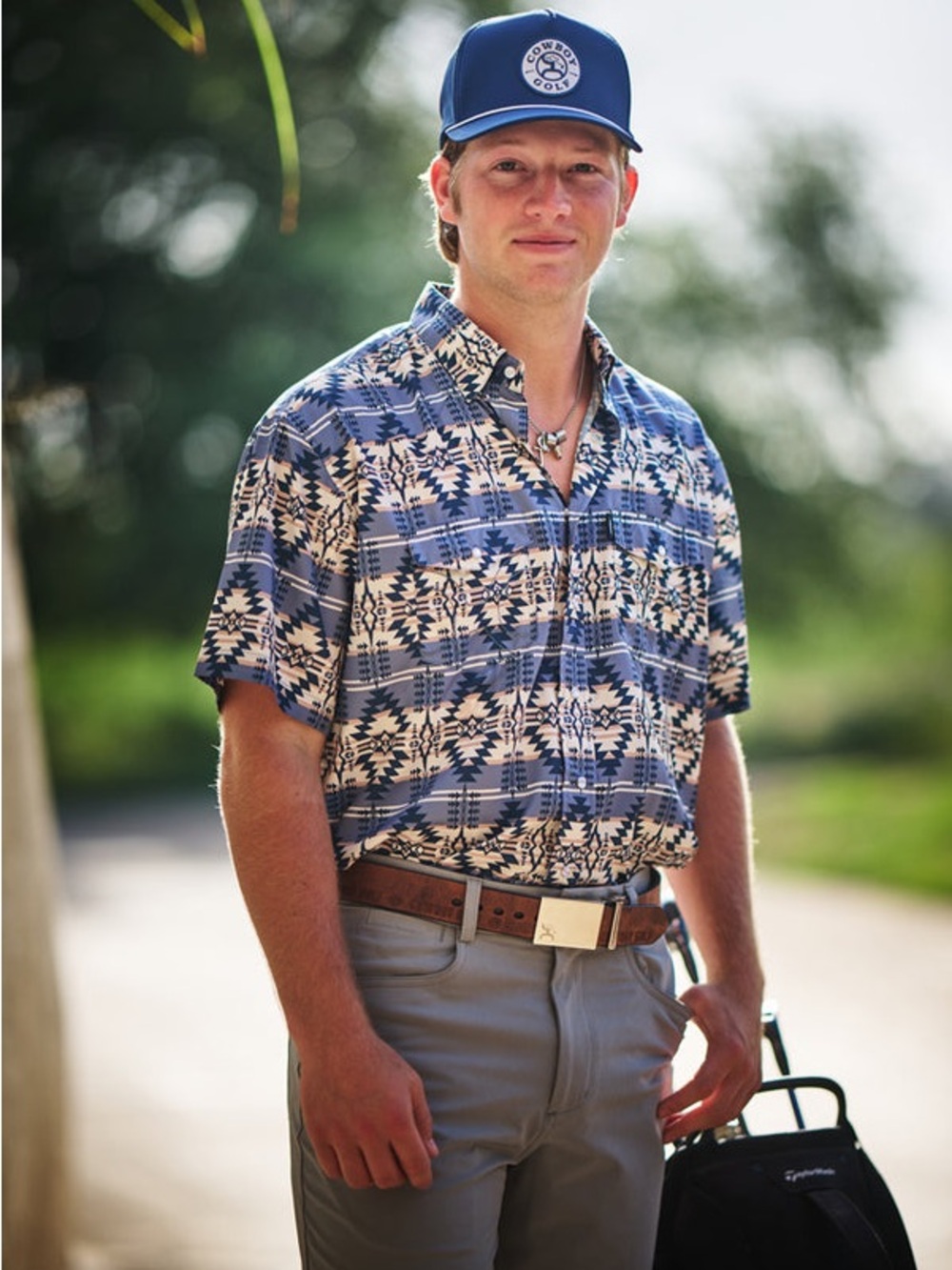 Men's Hooey Short-Sleeve Blue Patterned Button-Up Shirt